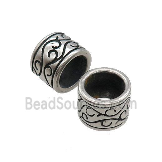 Stainless Steel Tube Beads Large Hole Antique Silver