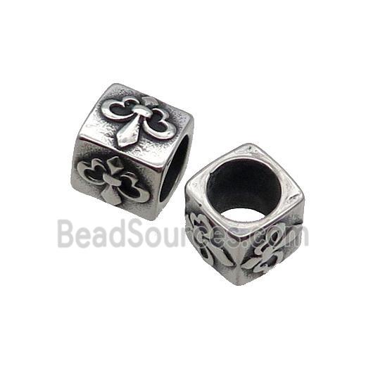 Stainless Steel Cube Beads Large Hole Antique Silver