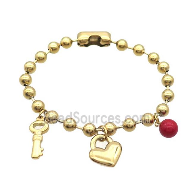 Stainless Steel Bracelet Key Lock Gold Plated