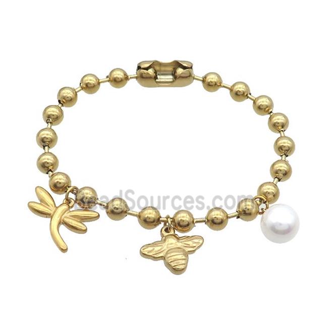 Stainless Steel Bracelet Dragonfly Honeybee Gold Plated