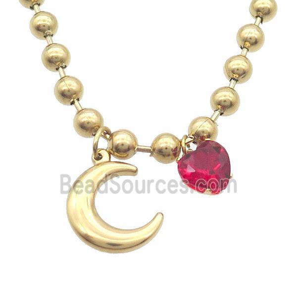 Stainless Steel Necklace Moon Gold Plated