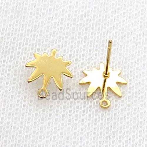 Stainless Steel Stud Earring Maple Leaf Gold Plated