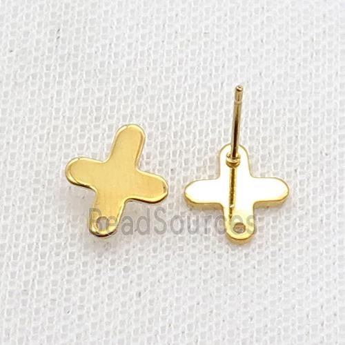 Stainless Steel Stud Earring Cross Gold Plated