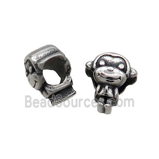 Stainless Steel Monkey Beads Large Hole Antique Silver