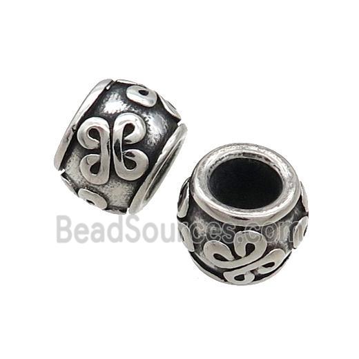 Stainless Steel Barrel Beads Large Hole Antique Silver