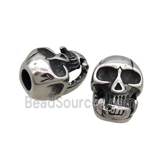 Stainless Steel Skull Beads Large Hole Antique Silver