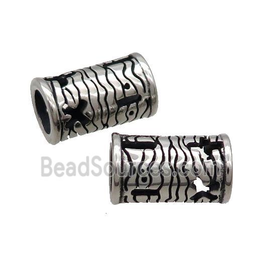 Stainless Steel Column Beads Tube Large Hole Antique Silver