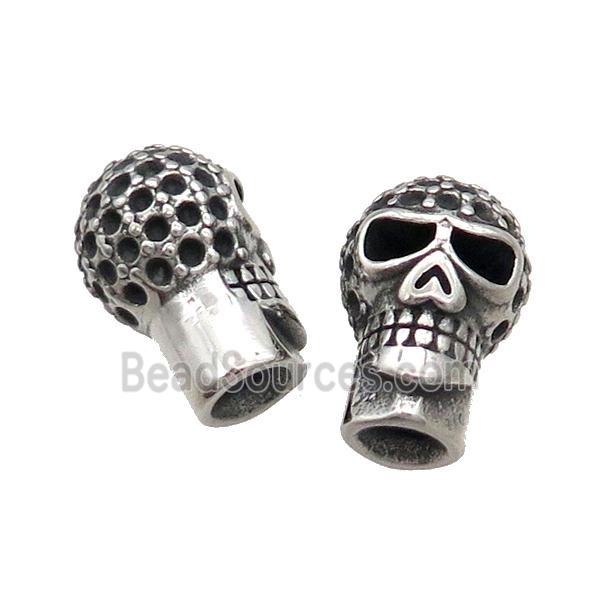 Stainless Steel CordEnd Skull Halfhole Antique Silver