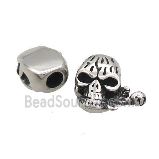 Stainless Steel CordEnd Skull Halfhole Antique Silver