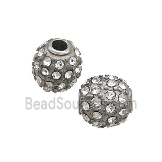 Raw Stainless Steel Beads Pave Rhinestone Round