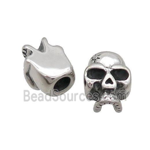 Stainless Steel Skull Beads Large Hole Antique Silver