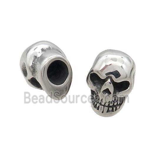 Stainless Steel CordEnd Skull Halfhole Antique Silver