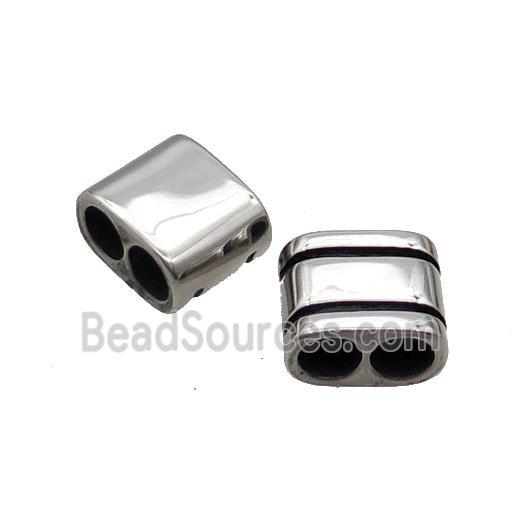 Stainless Steel Square Beads 2holes Antique Silver