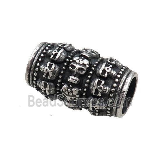 Stainless Steel Column Beads Large Hole Skull Tube Antique Silver