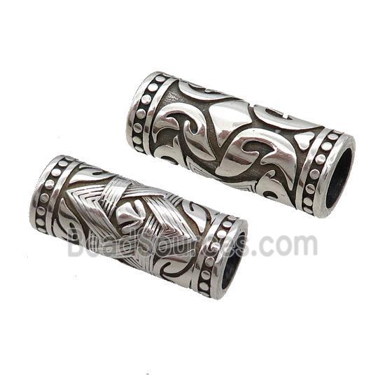 Stainless Steel Column Beads Large Hole Tube Antique Silver