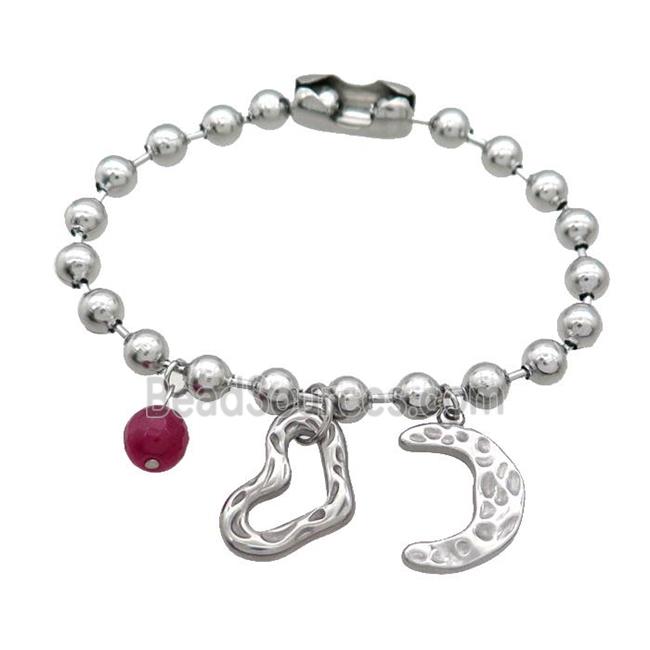 Raw Stainless Steel Bracelet Heart Moon