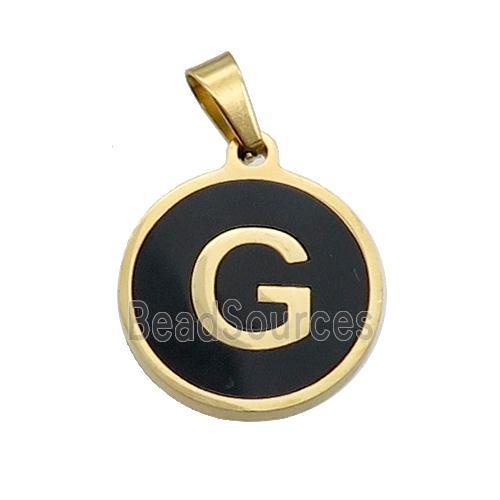 Stainless Steel Pendant Pave Black Agate Letter-G Gold Plated