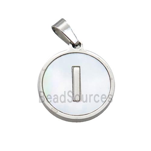 Raw Stainless Steel Pendant Pave White Shell Letter-I