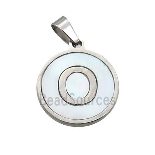 Raw Stainless Steel Pendant Pave White Shell Letter-O