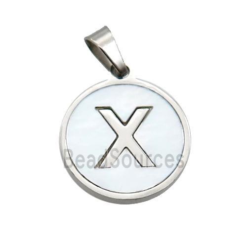 Raw Stainless Steel Pendant Pave White Shell Letter-X