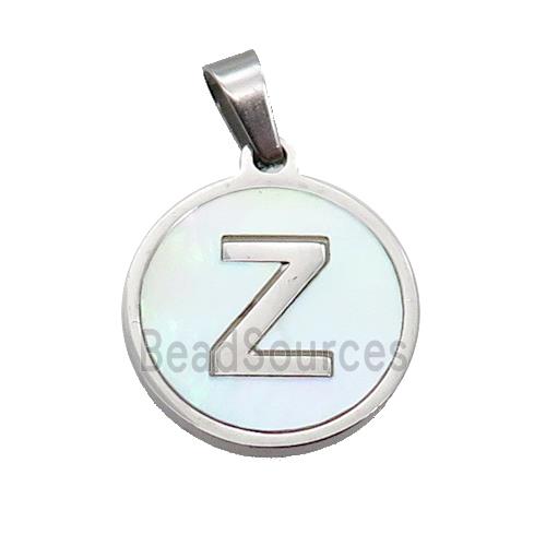 Raw Stainless Steel Pendant Pave White Shell Letter-Z