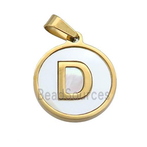 Stainless Steel Pendant Pave White Shell Letter-D Gold Plated