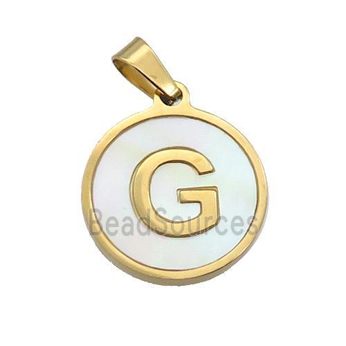 Stainless Steel Pendant Pave White Shell Letter-G Gold Plated