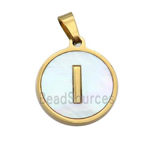 Stainless Steel Pendant Pave White Shell Letter-I Gold Plated