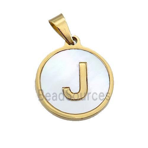 Stainless Steel Pendant Pave White Shell Letter-J Gold Plated