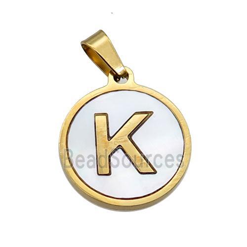 Stainless Steel Pendant Pave White Shell Letter-K Gold Plated