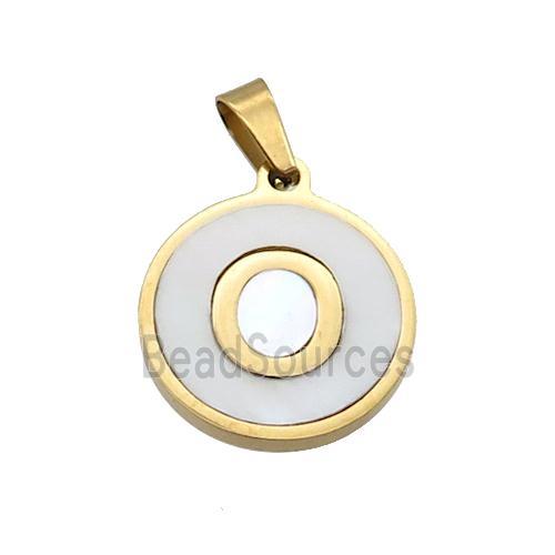 Stainless Steel Pendant Pave White Shell Letter-O Gold Plated