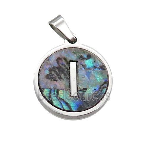 Raw Stainless Steel Pendant Pave Abalone Shell Letter-I