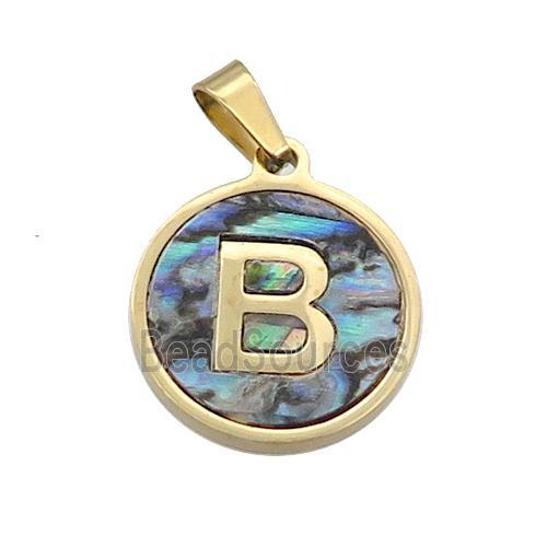 Stainless Steel Pendant Pave Abalone Shell Letter-B Gold Plated