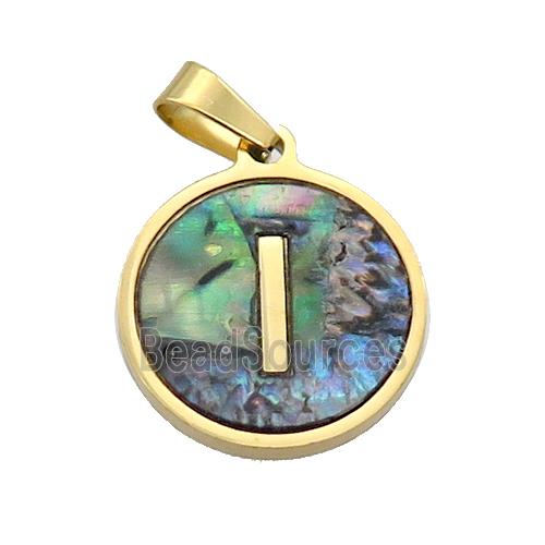 Stainless Steel Pendant Pave Abalone Shell Letter-I Gold Plated