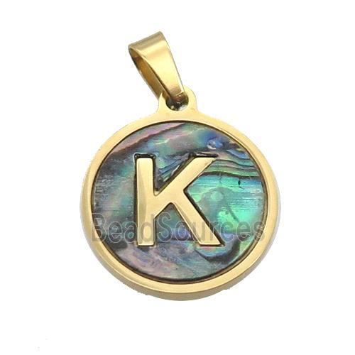 Stainless Steel Pendant Pave Abalone Shell Letter-K Gold Plated