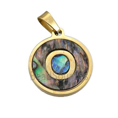 Stainless Steel Pendant Pave Abalone Shell Letter-O Gold Plated