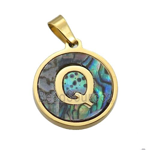 Stainless Steel Pendant Pave Abalone Shell Letter-Q Gold Plated