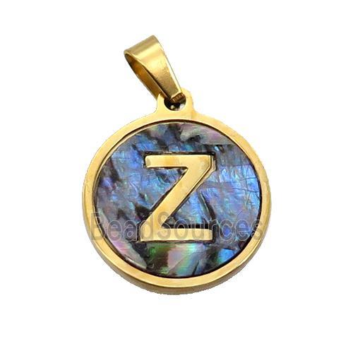 Stainless Steel Pendant Pave Abalone Shell Letter-Z Gold Plated