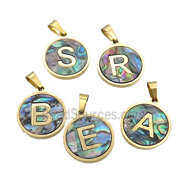 Stainless Steel Letter Pendant Pave Abalone Shell Mix Alphabet Gold Plated