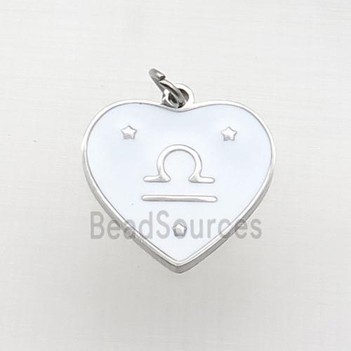 Raw Stainless Steel Heart Pendant White Enamel Zodiac Libra