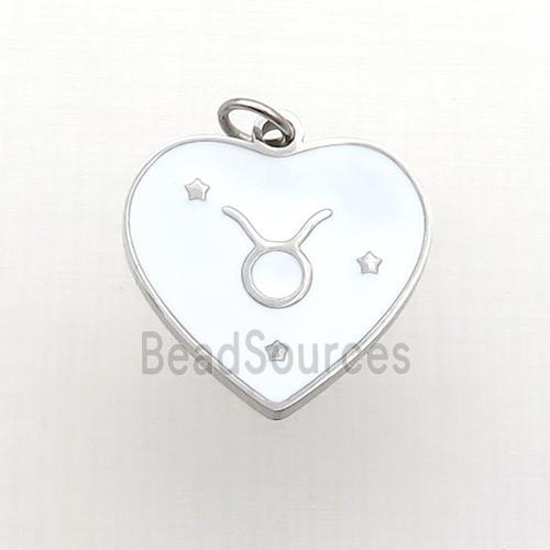 Raw Stainless Steel Heart Pendant White Enamel Zodiac Leo