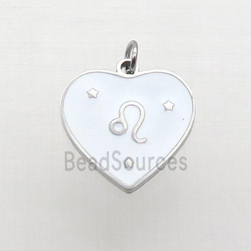 Raw Stainless Steel Heart Pendant White Enamel Zodiac Taurus