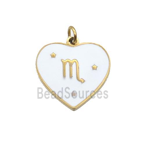 Stainless Steel Heart Pendant White Enamel Zodiac Scorpio Gold Plated