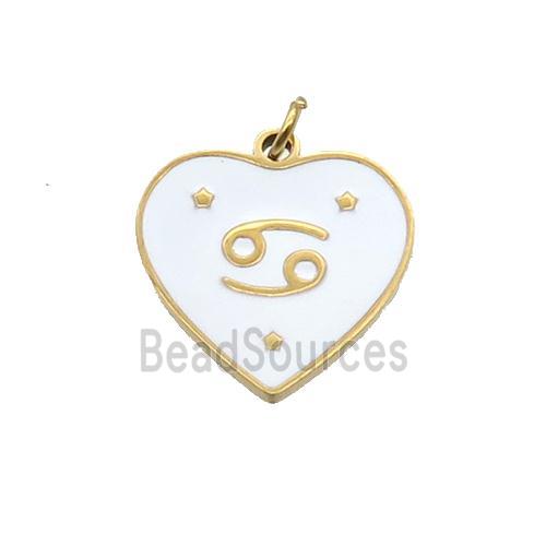 Stainless Steel Heart Pendant White Enamel Zodiac Cancer Gold Plated