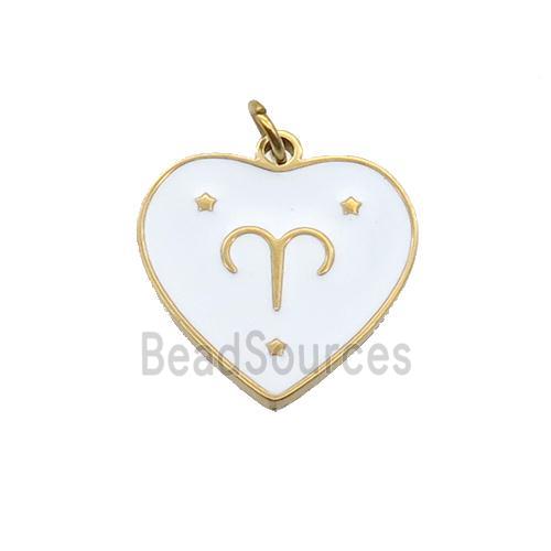 Stainless Steel Heart Pendant White Enamel Zodiac Aries Gold Plated