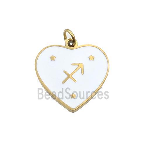 Stainless Steel Heart Pendant White Enamel Zodiac Sagittarius Gold Plated