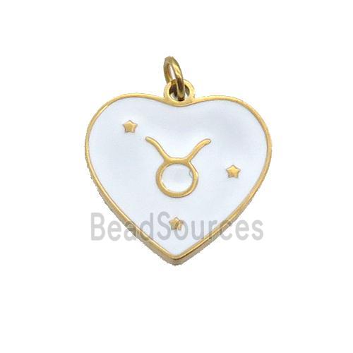 Stainless Steel Heart Pendant White Enamel Zodiac Leo Gold Plated