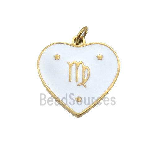 Stainless Steel Heart Pendant White Enamel Zodiac Virgo Gold Plated