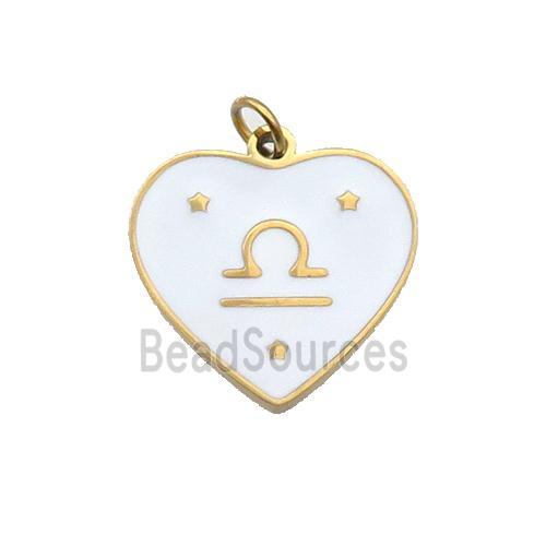 Stainless Steel Heart Pendant White Enamel Zodiac Libra Gold Plated