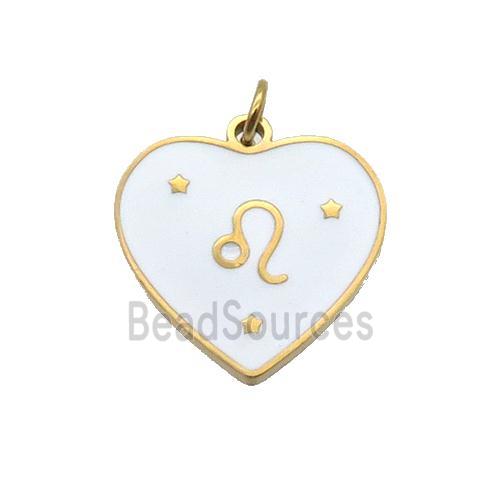 Stainless Steel Heart Pendant White Enamel Zodiac Taurus Gold Plated